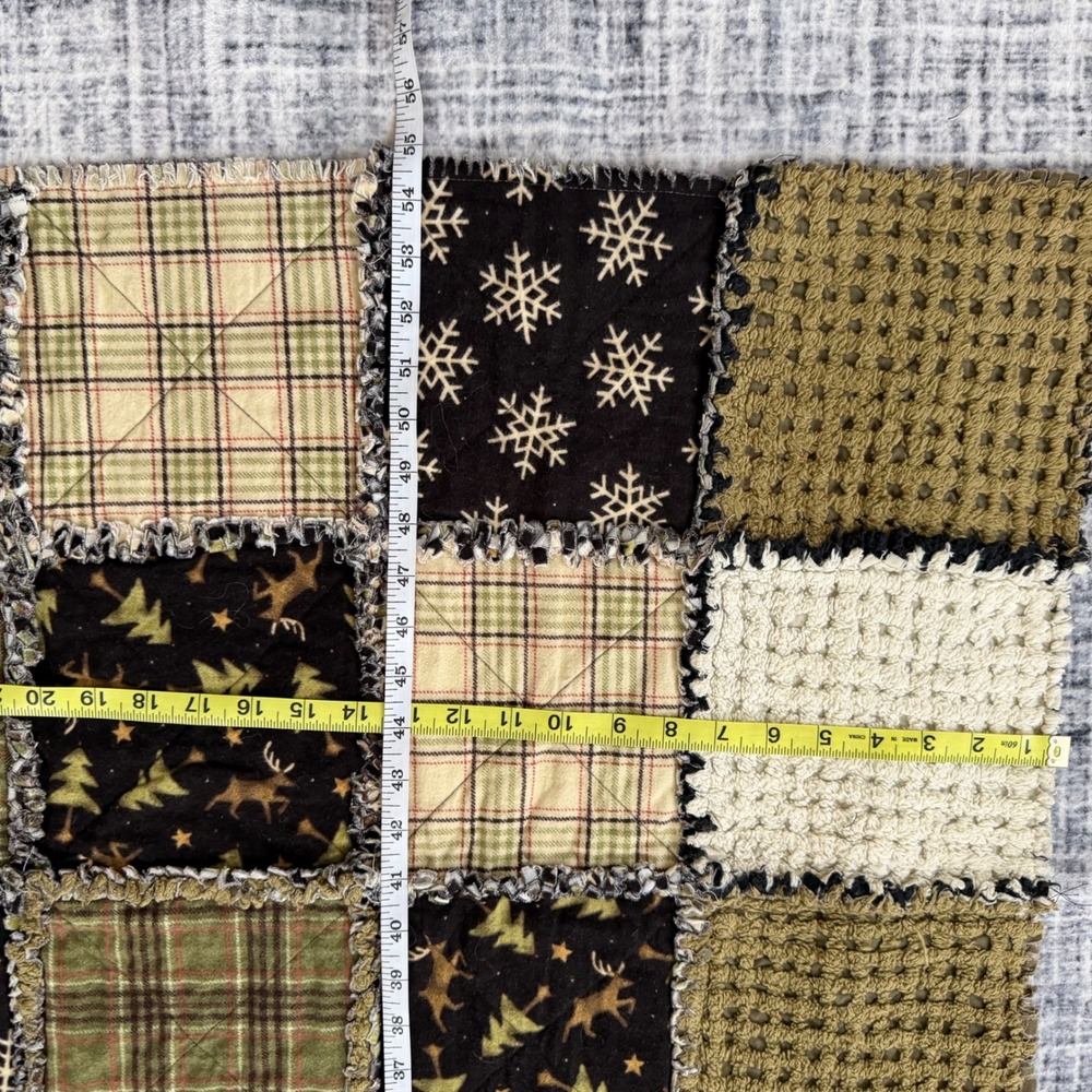 Handmade Winter Rag Quilt Patchwork Throw Blanket Snowman Reindeer Plaid 48x55 - Picture 7 of 8
